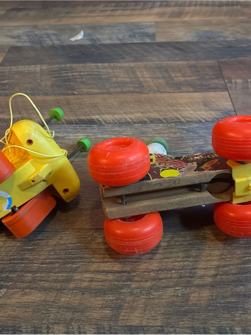 Vtg lot of 2 fisher price pull toys-1965 jalopy & 1974 ladybug